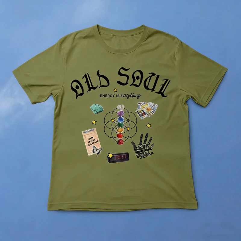 القديمة الروح الطاقة الخريف نمط التأمل اليوغا القطن قميص هدايا للنساء الجمالية بوهو Y2K ريترو الشارع الشهير الملاك عدد قميص