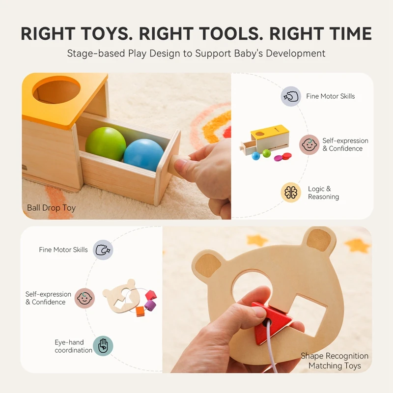몬테소리 나무 장난감 아기 다채로운 나무 던지기 동전 서랍 상자, 드럼 훈련, 어린이 감각 조기 교육 장난감, 아기 선물