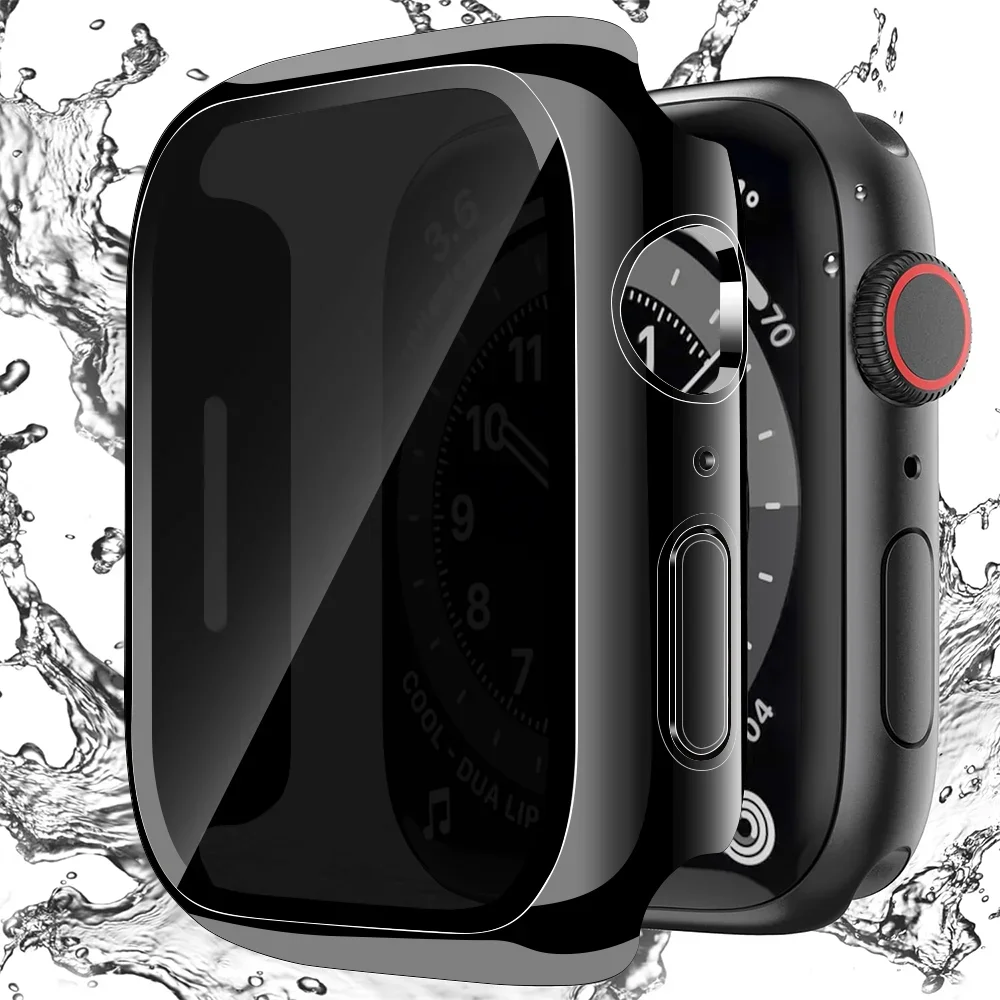 Privacy Glass+Cover For Apple Watch 45mm 41mm 44mm 40mm Tempered Anti-Peeping Screen Protector For iWatch 9 8 7 6 5 4 SE 2 Case