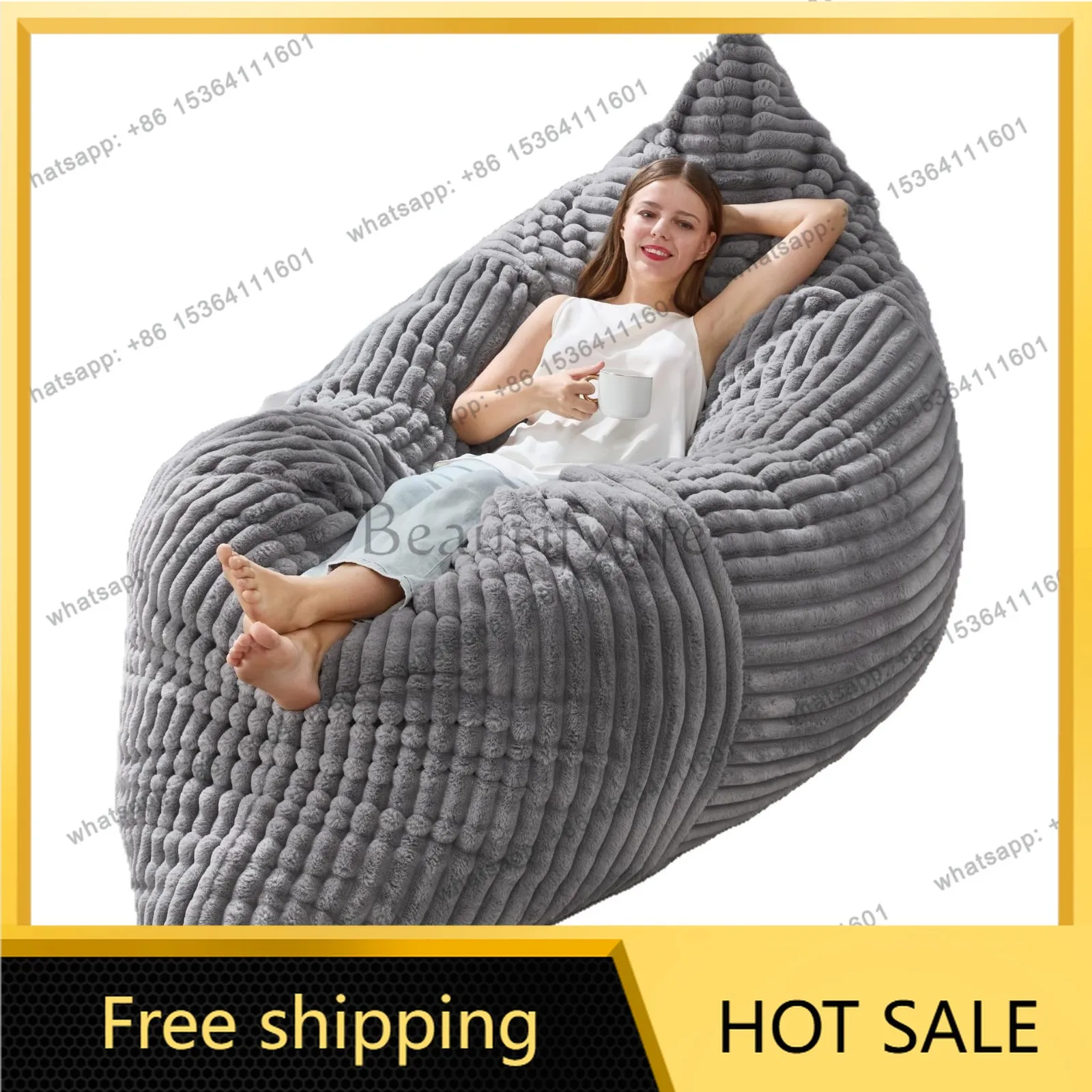 LJY Vacuum-Compressed 3-in-1 Bean Bag Chair,Corduroy Floor Sofa Seat,Removable Washable Cover,Lazy Sofa, Comfortable  Accent Cha