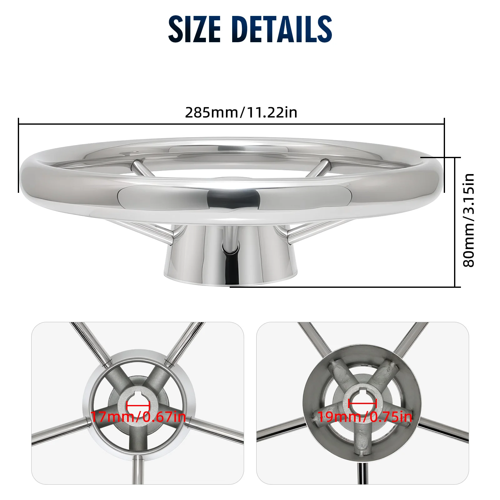 Volante de aço inoxidável 316 com botão (opção) 25 graus 11 ''para acessórios de barco de iate marinho