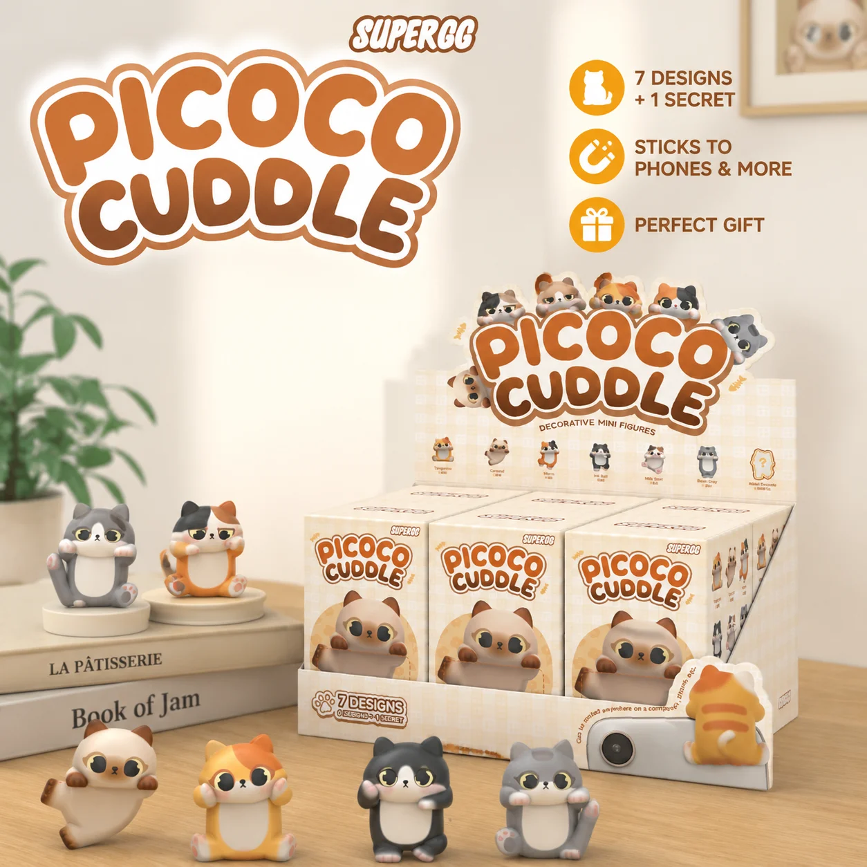 PICOCO Niedlicher Katzen-Handyaufkleber Überraschungsbox Nano-Gel Mini-Figur Kawaii Handyhüllen-Ornament DIY-Deko Sammlerstück Spielzeug