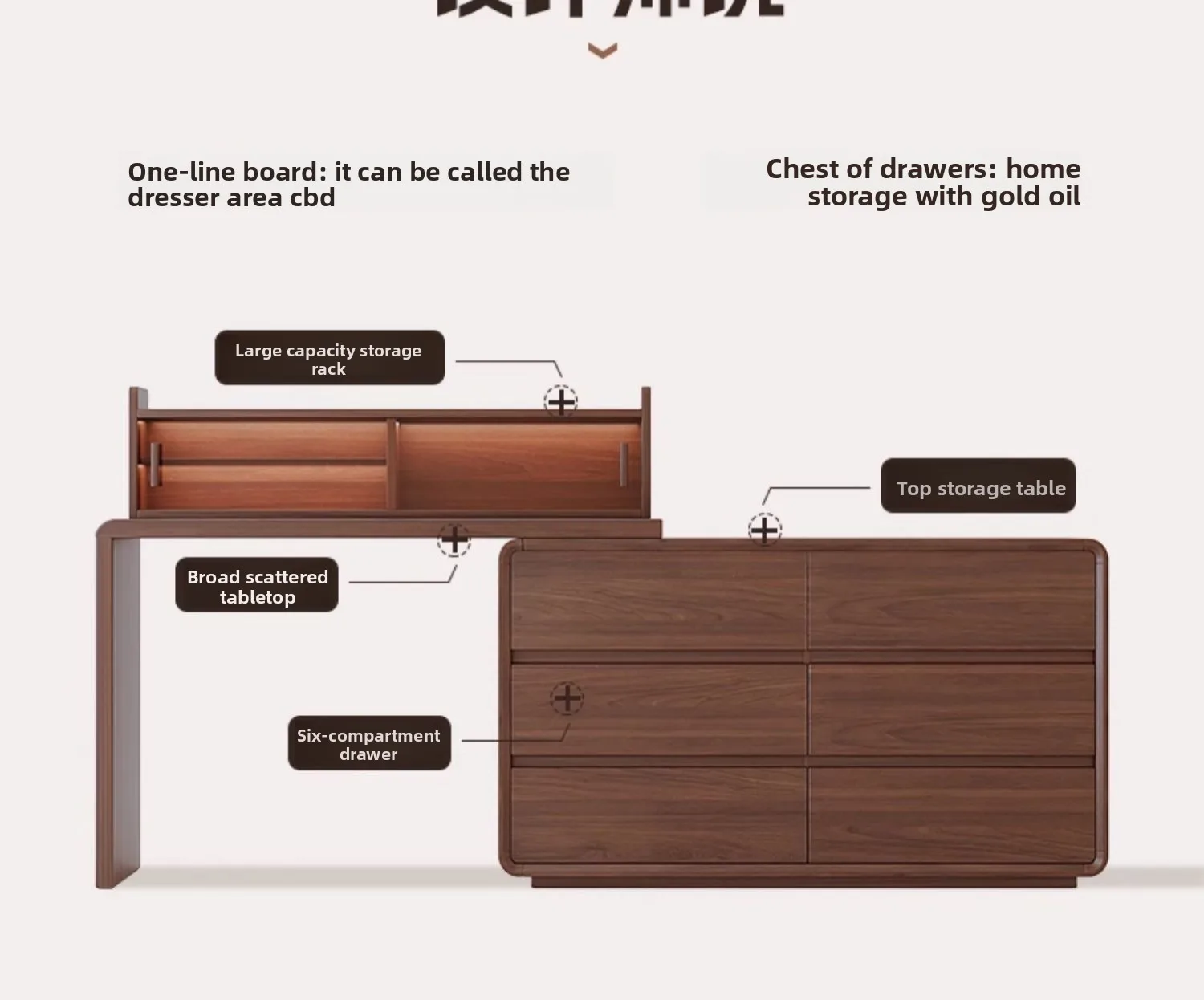 

Solid wood dresser chest integrated bedroom modern makeuptable shelf medium antique bedsidestorage cabinet