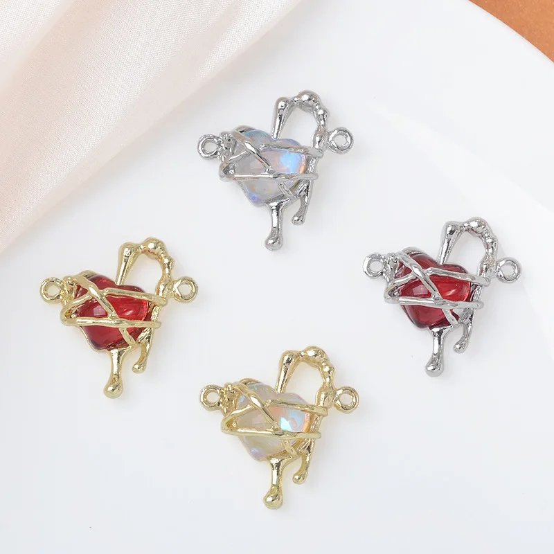 

50pc 26*27mm Gold color Alloy Material Crystal Heart Charm For DIY Handmade Wedding Handmade Jewelry Making