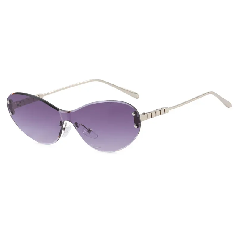 

2025 Retro Oval Sunglasses Rimless Man Blue Mirror Gold Metal Male Glasses Round Frameless Women Eyewear UV400 One Piece Design