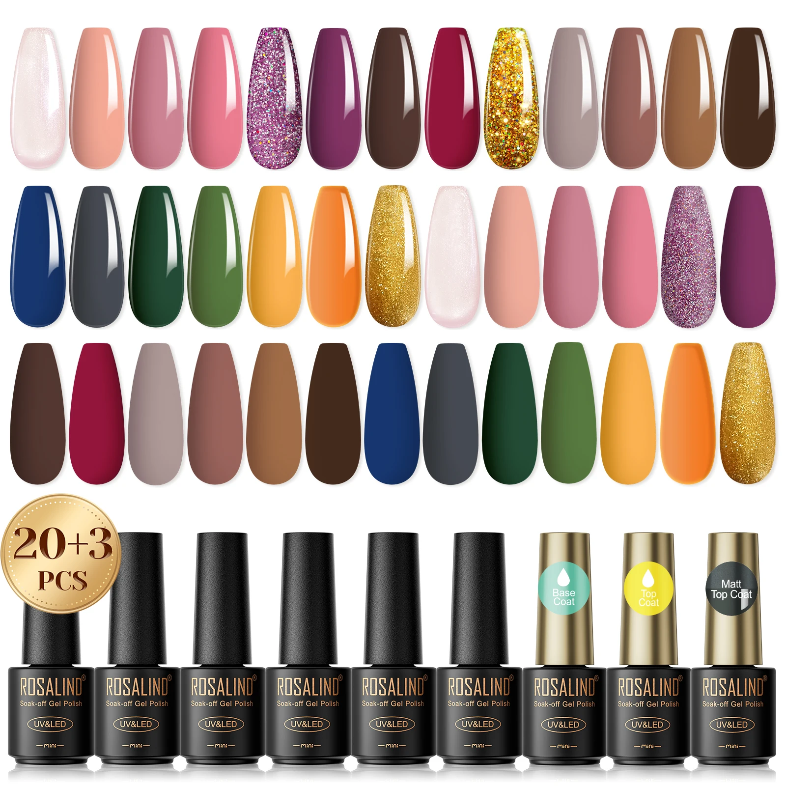 ROSALIND Classic Nail Gel Kit -20 Colors+3pcs Base Top Coat Semi Permanent Nail Polish Hybrid Soak Off Gel varnishes Set