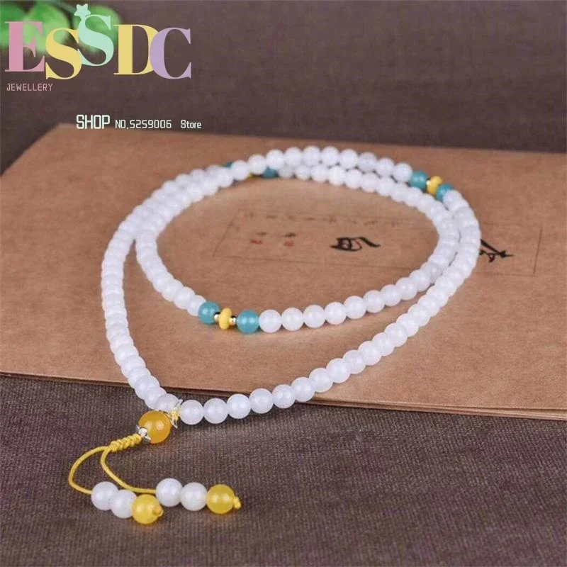 New 8mm Women 108 Beads White Jade Buddhist Prayer  Bracelet Wholesale