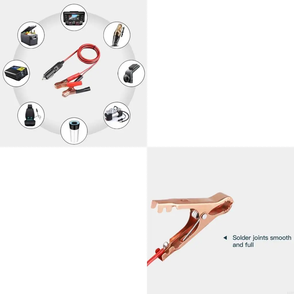 E1PF Clamp to Male Cigarette Extension Cable-12V-24V Jumper Battery Cord