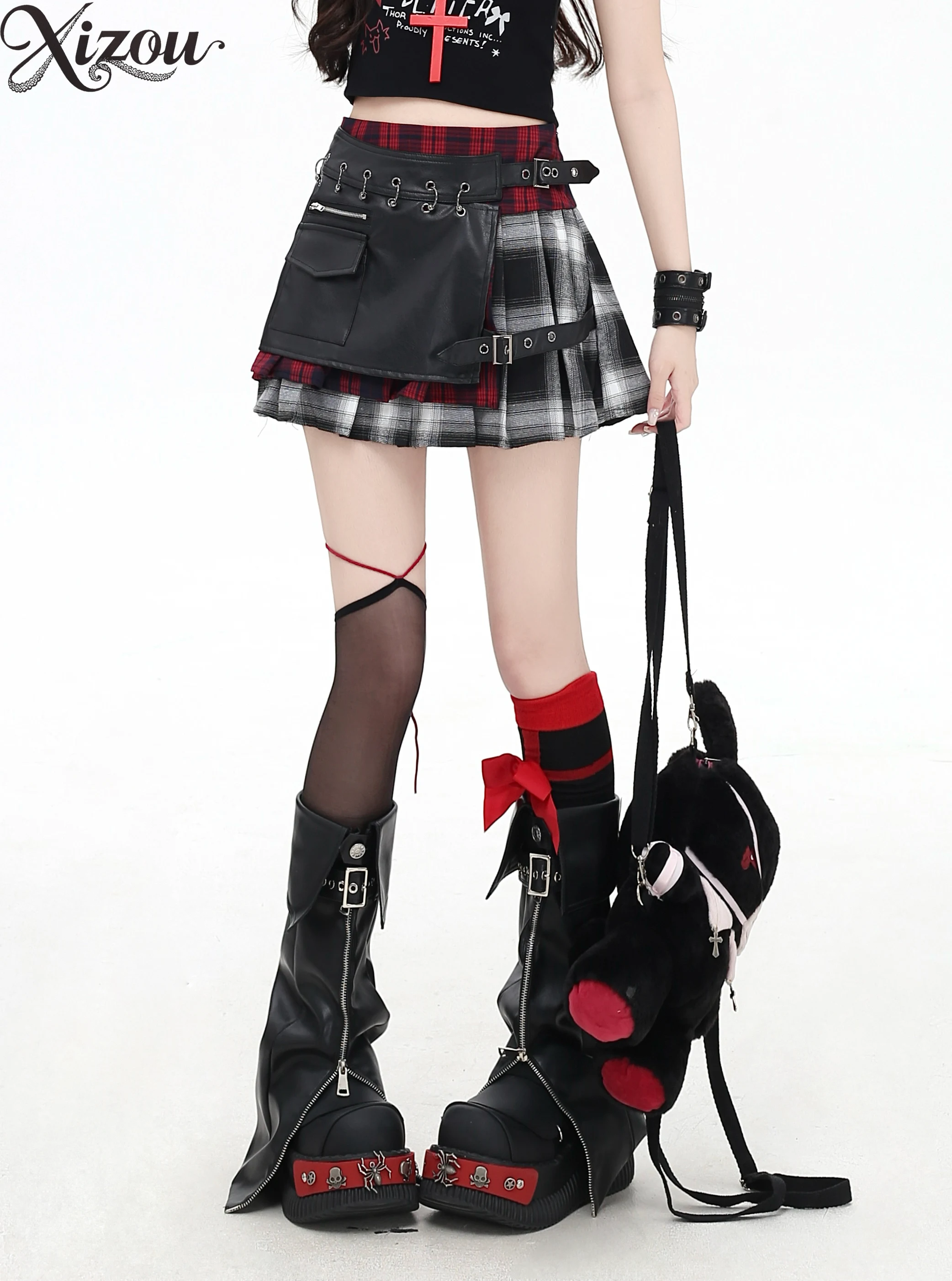 

2025 Retro Style Girl Casual Y2k Skirt Plaid Contrasting Color Subculture A Line High Waist Skirts for Women Summer New