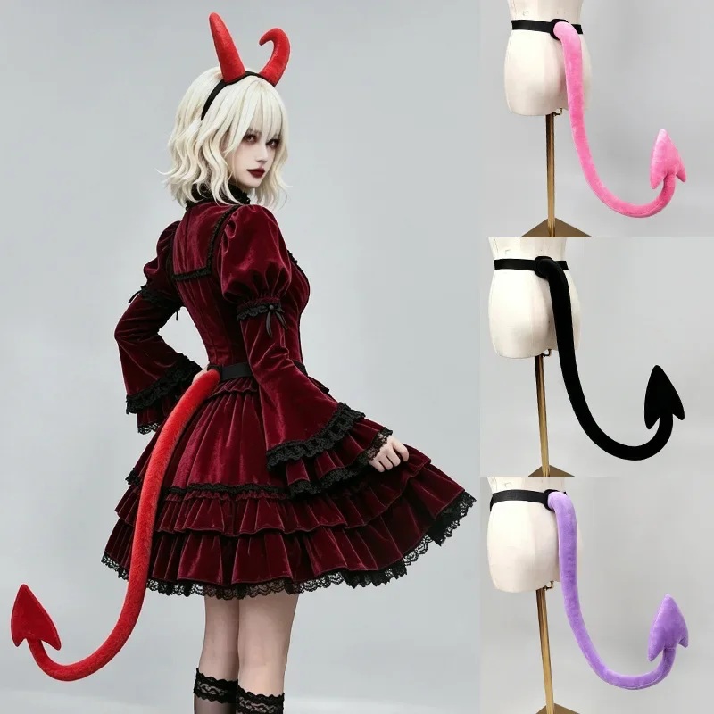 Demon Devil Plush Tail, Halloween Vampire Cosplay Costume Prop, Gothic Theme Party Comic‑con Dress Up Accessory