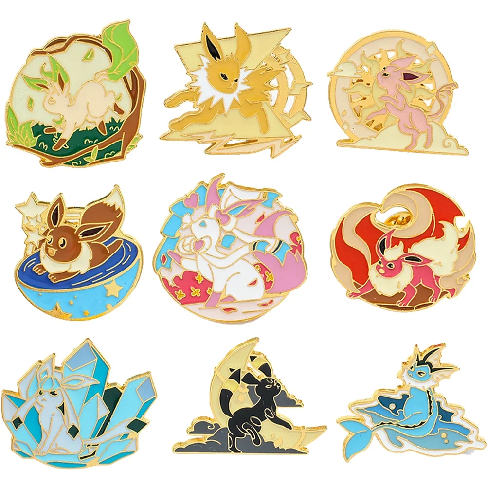 1 Set Cartoon Anime Pokémon Eevee Metal Badge Pok É Mon Family Alloy Pin Clothes Bag Metal Pins Pikachu Holiday Gifts