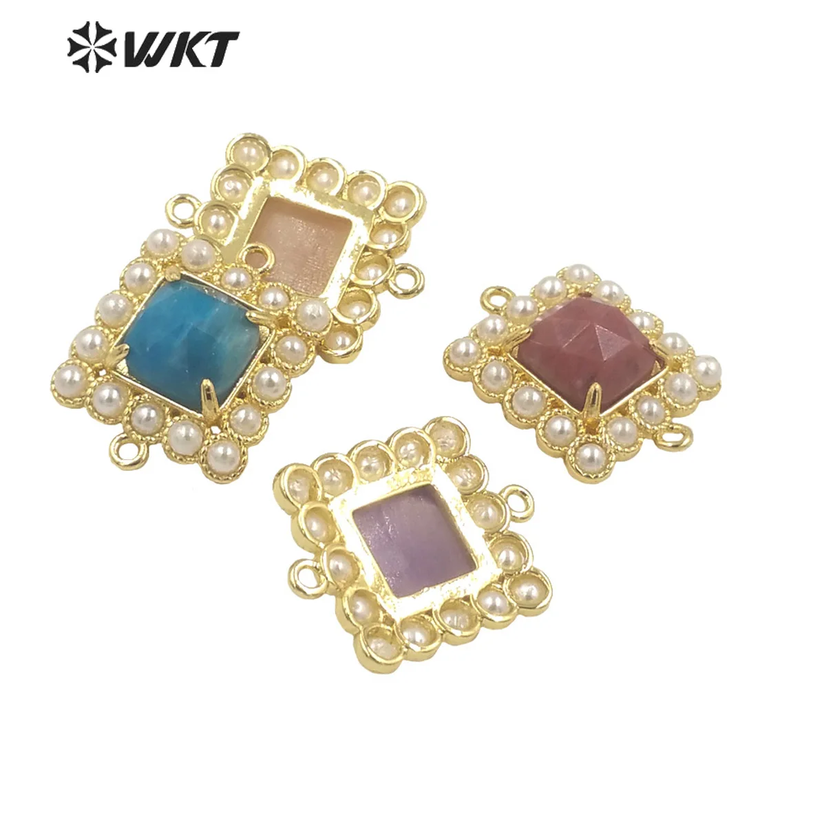 WT-PC004 Wholesale Fashion Gold Double Loops Natural Square Claw Setting  Gemstone Connectors For DIY Jewelry Findings