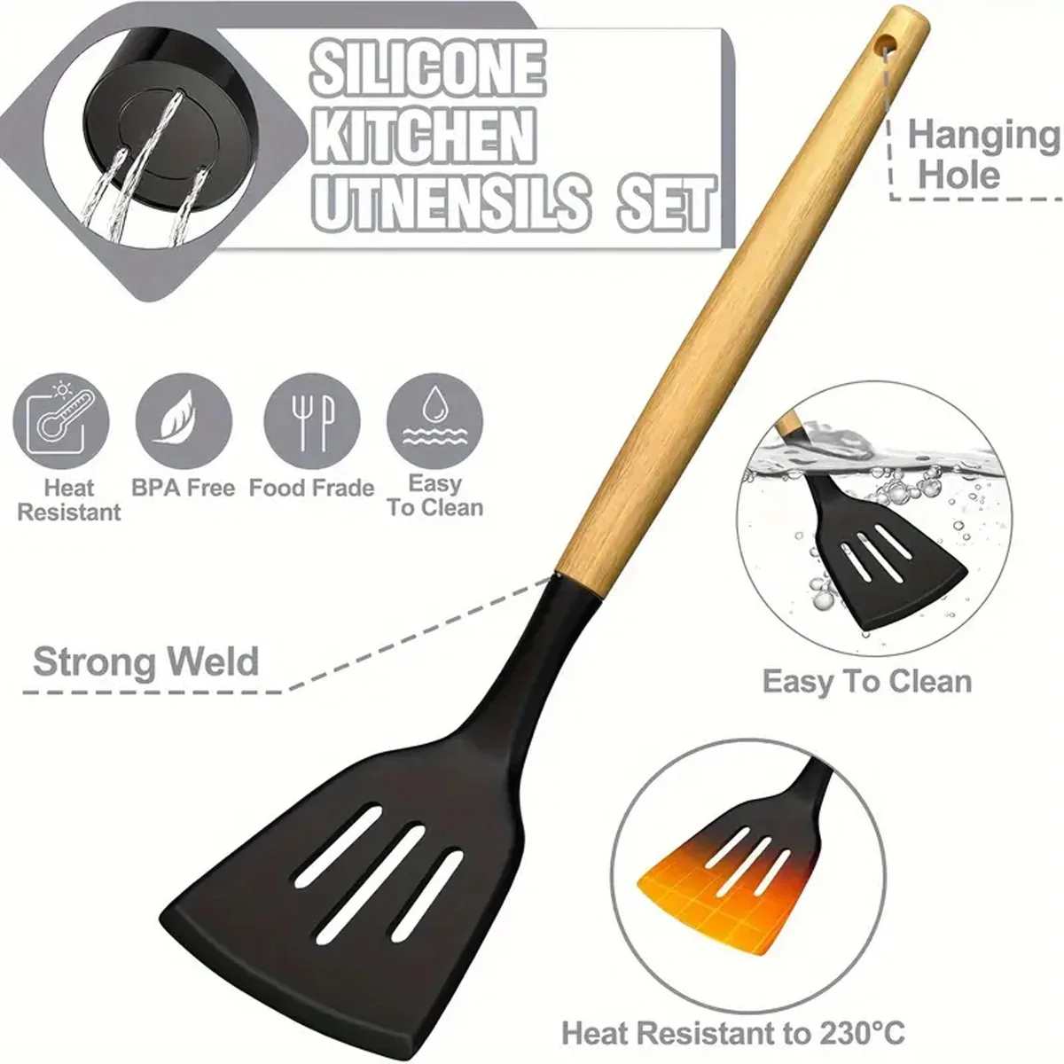 46-Piece Silicone Kitchen Utensil Set - Heat Resistant Non-Stick Cooking Tools with Wooden Handles Cooking Utensils Set for Home 2