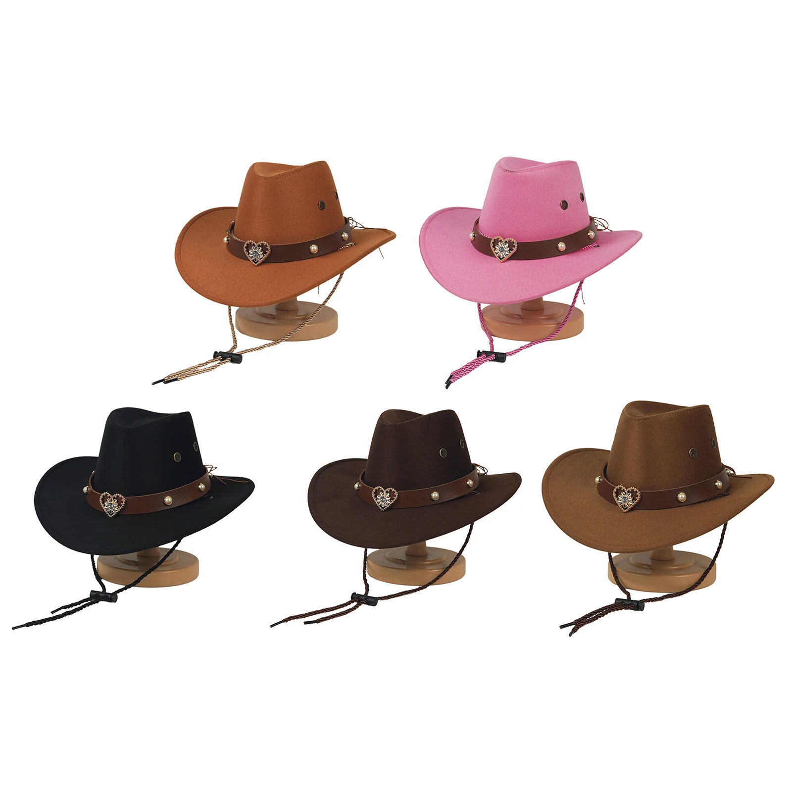 Unisex Kids Boys Girls Western Cowboy Hat Wide Brim Retro Band Decoration Hat Headwear with Adjustable String view 4