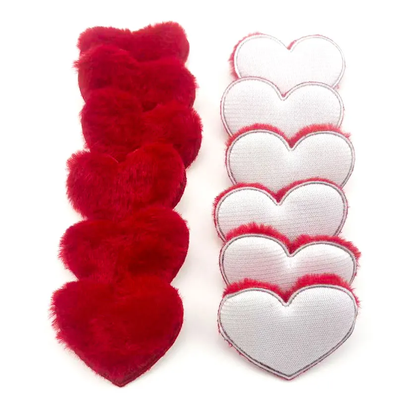 20 Stück rote, flauschige Herzapplikationen, Plüsch-Herz-Stoffaufnäher, zum Selbermachen von Haarschleifen, zum Nähen an Kleidung, als Valentinstags- und Bastelzubehör. – Detail 7