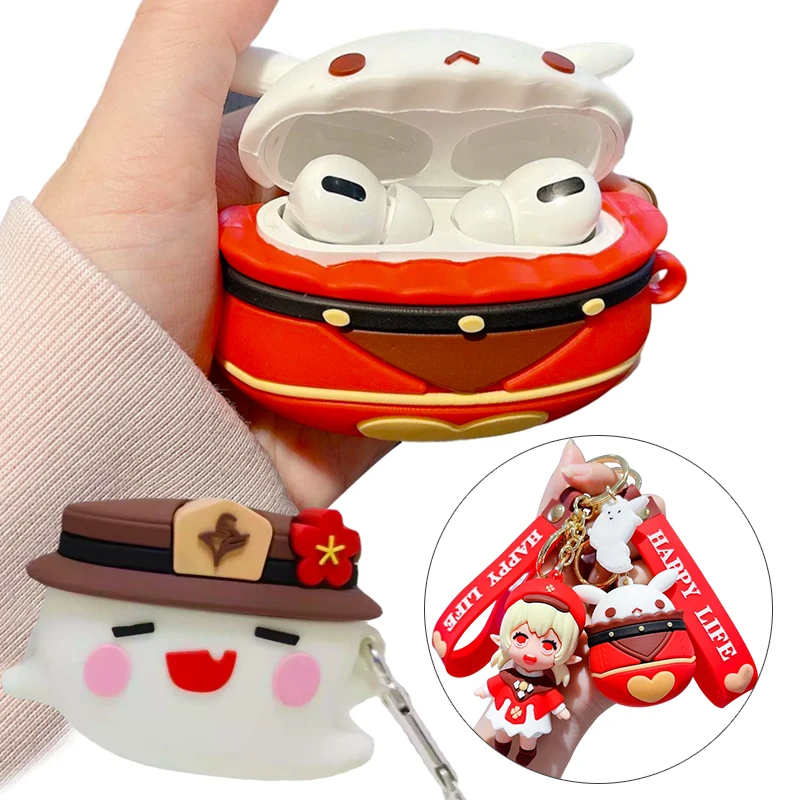 Earphone Case Genshin Impact Venti Paimon Player Hutao Klee Case For Apple Airpods Pro1/2 3 Protective Accessories Cute Keychain