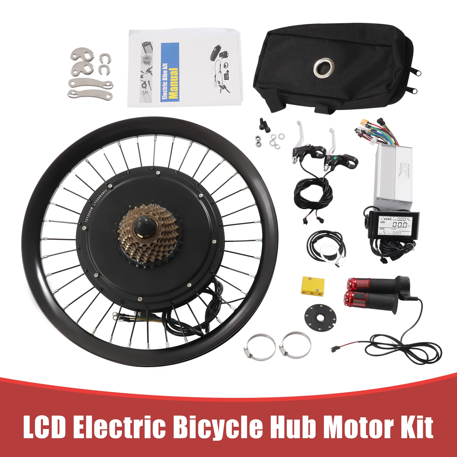 Kit di conversione bicicletta LCD ruota posteriore da 20 pollici 72V Kit bici elettrica ad alta potenza da 2000 W con display LCD Motore brushless 560 giri/min