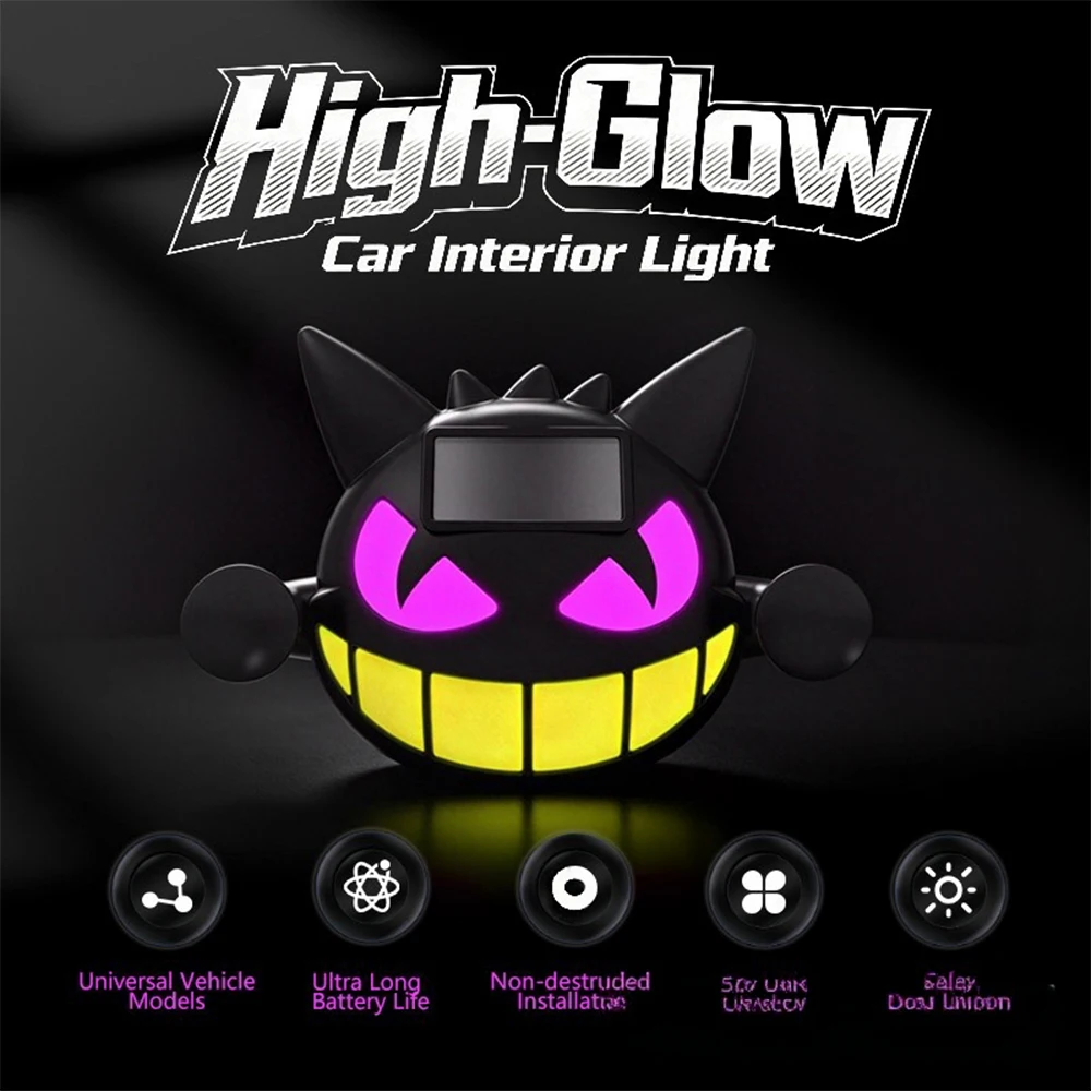 1Set LED Demon Eye Window Lights, Solar/Type-C Dual Charging Decorative Night Lamps, Universa for Car Truck SUV Windshield Side