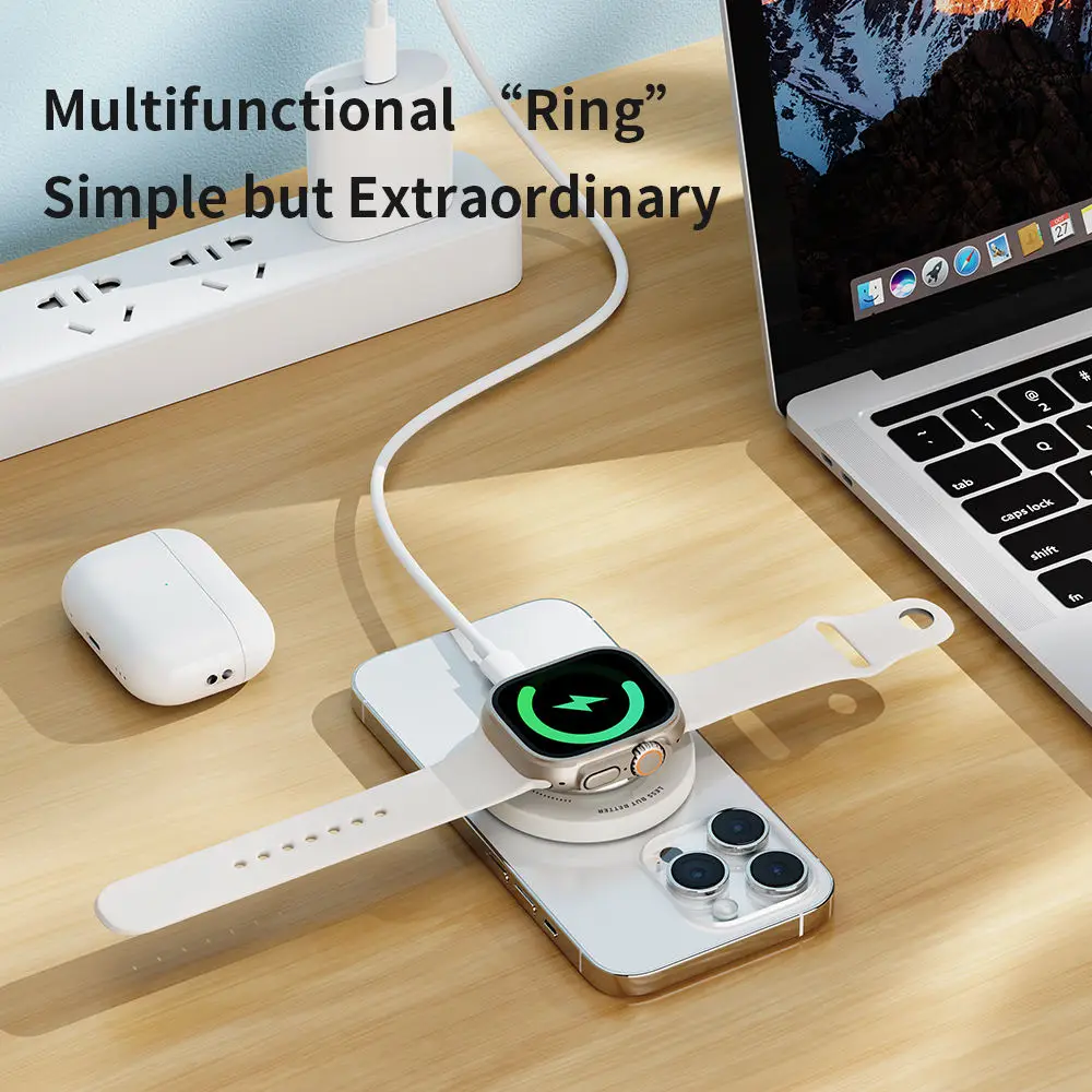 ROCK 3 in 1 Magnetic Wireless Charger with Ring Holder For iPhone 16 15 14 13 Pro Max 15W Fast Charging Pad For AirPods iWatch