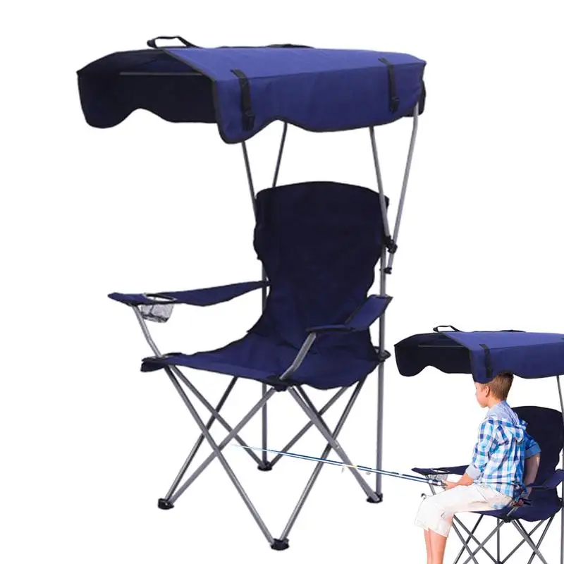 Camping Chair With Canopy Portable Folding Recliner Beach Chair With Shade Thick Comfortable Anti Slip Recliner Beach Chair With