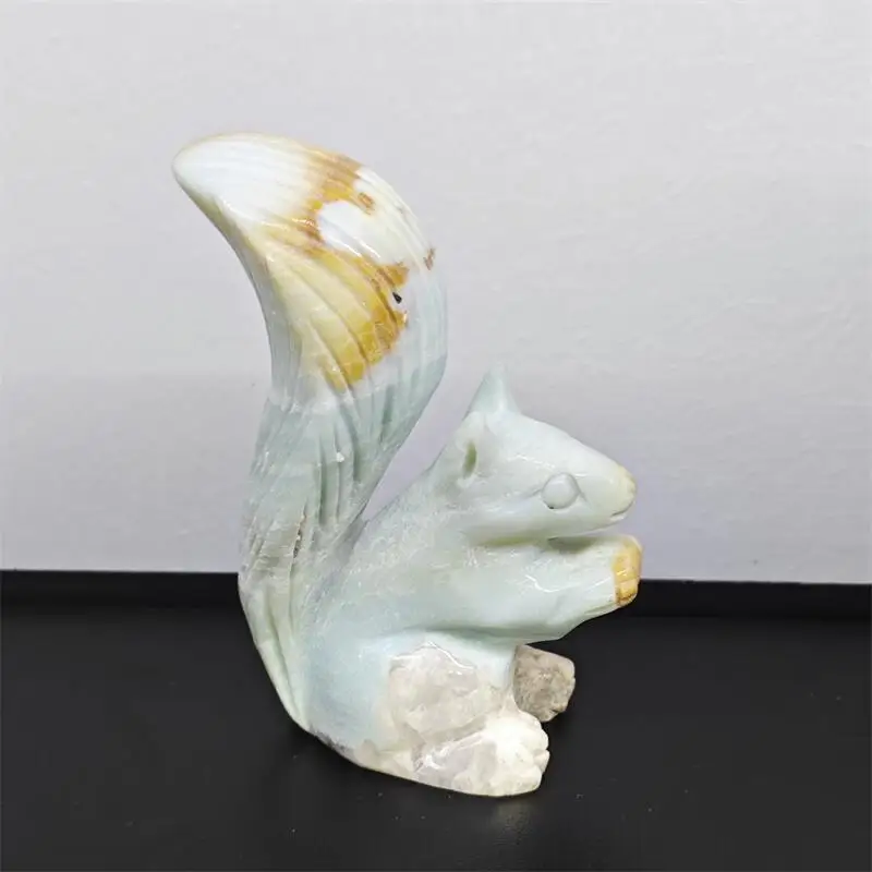 Natural Amazonite Squirrel Carving Reiki Healing Fengshui Stone Home Office Decoration Holiday Gift 1PCS