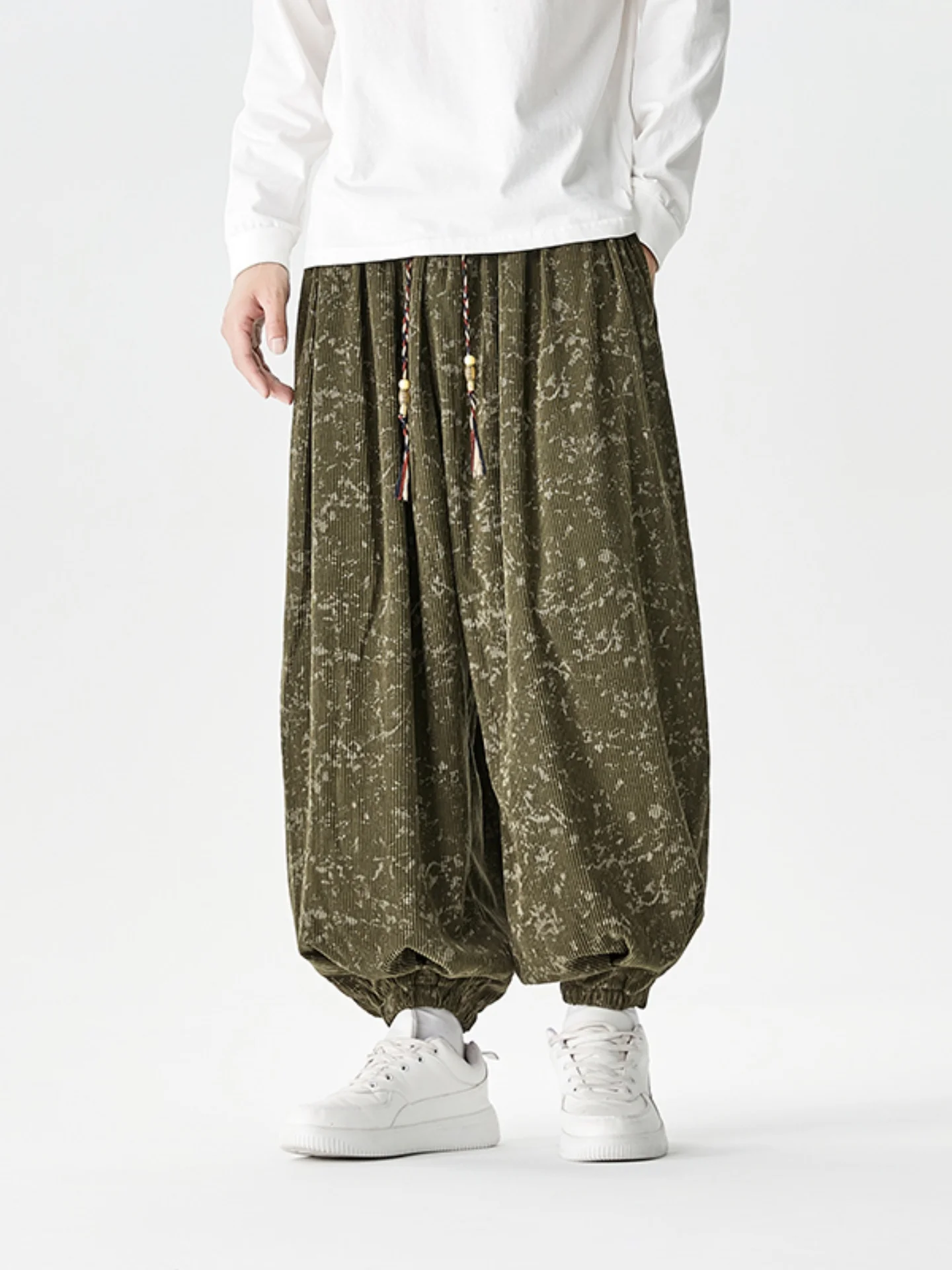 

Мужские свободные вельветовые брюки-фонарики с эффектом тай-дай в китайском стиле Харадзюку, широкие брюки-морковки, осенне-зимние модные повседневные брюки