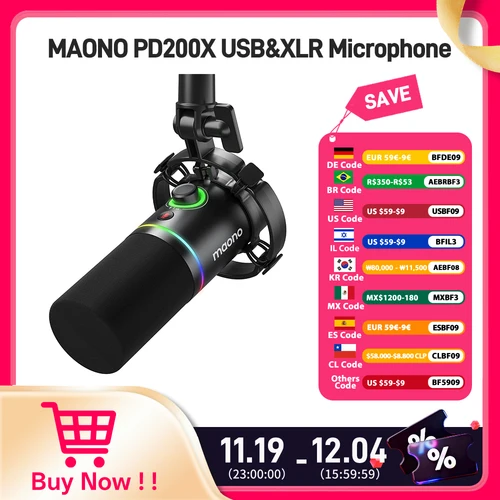 Imagen 1 del producto Maono XLR \ micrófono dinámico USB para grabación de juegos Streaming Youtube micrófono de Metal con Software perilla de ganancia de grifo a silencio PD200X
