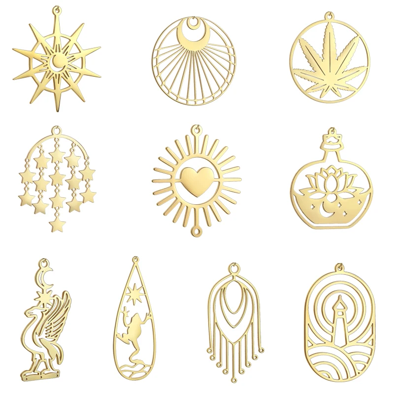 

3pcs Golden Metal Tassels Star Moon DIY Trendy Charms Art Line Earring Women Jewelry Making Stainless Steel Pendant Accessories