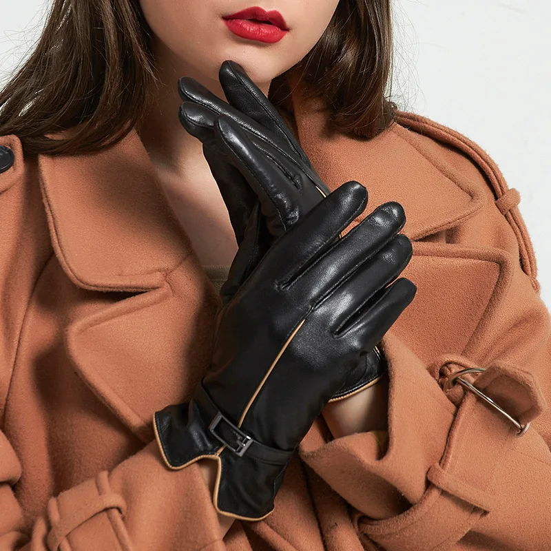 Haining genuine leather gloves, thickened and warm women's leather gloves, autumn and winter women's sheepskin gloves