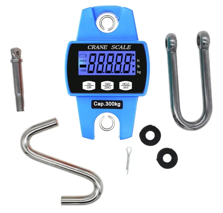 660lb Digital Mini Electric Crane Scale Hanging Scale S-Shape Stainless Steel Hook LCD Display Battery Powered Maximum 150kg