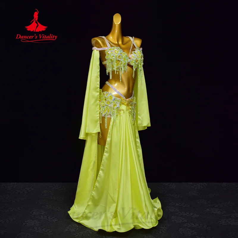 Belly Dance Suit Customized Exquisite Pearl Bra+Sexy Split Split Long Skirt 2pcs Oriental Dance Professional Performance Costume