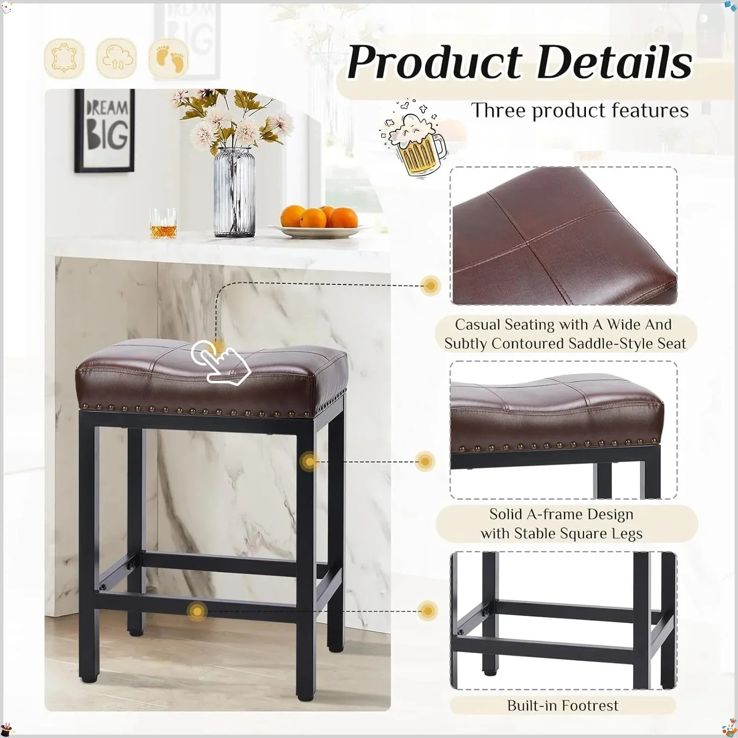 Juego de 2 taburetes de bar, taburetes de mostrador de cuero PU de 24 pulgadas con reposapiés, sillas de bar de cocina modernas para comedor, decoración del hogar