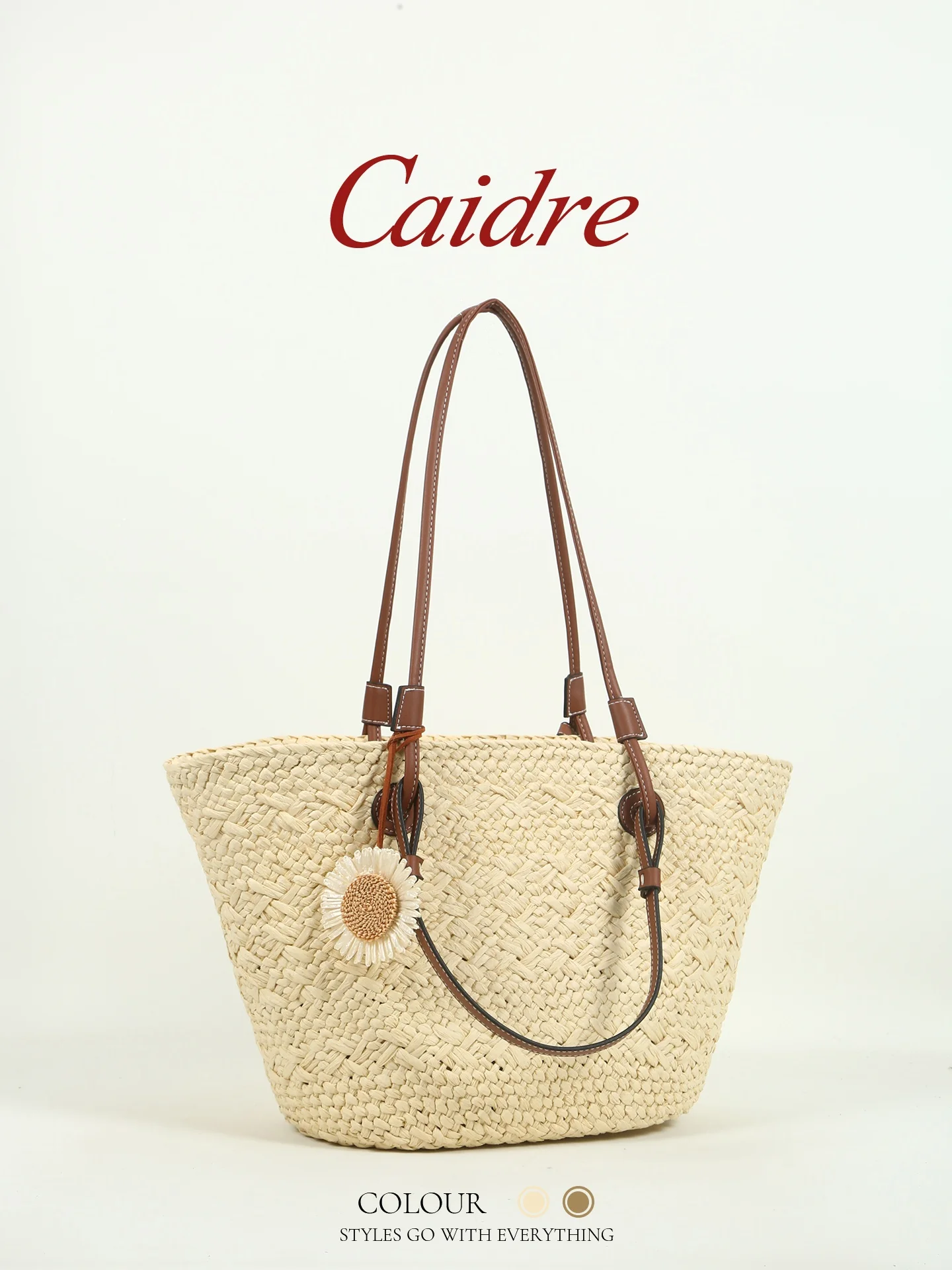 

Caidre Rural Vacation Woven Bag Women Summer Beach Sand Grass Woven Large Capacity Single Shoulder Tote Bag Korean Style