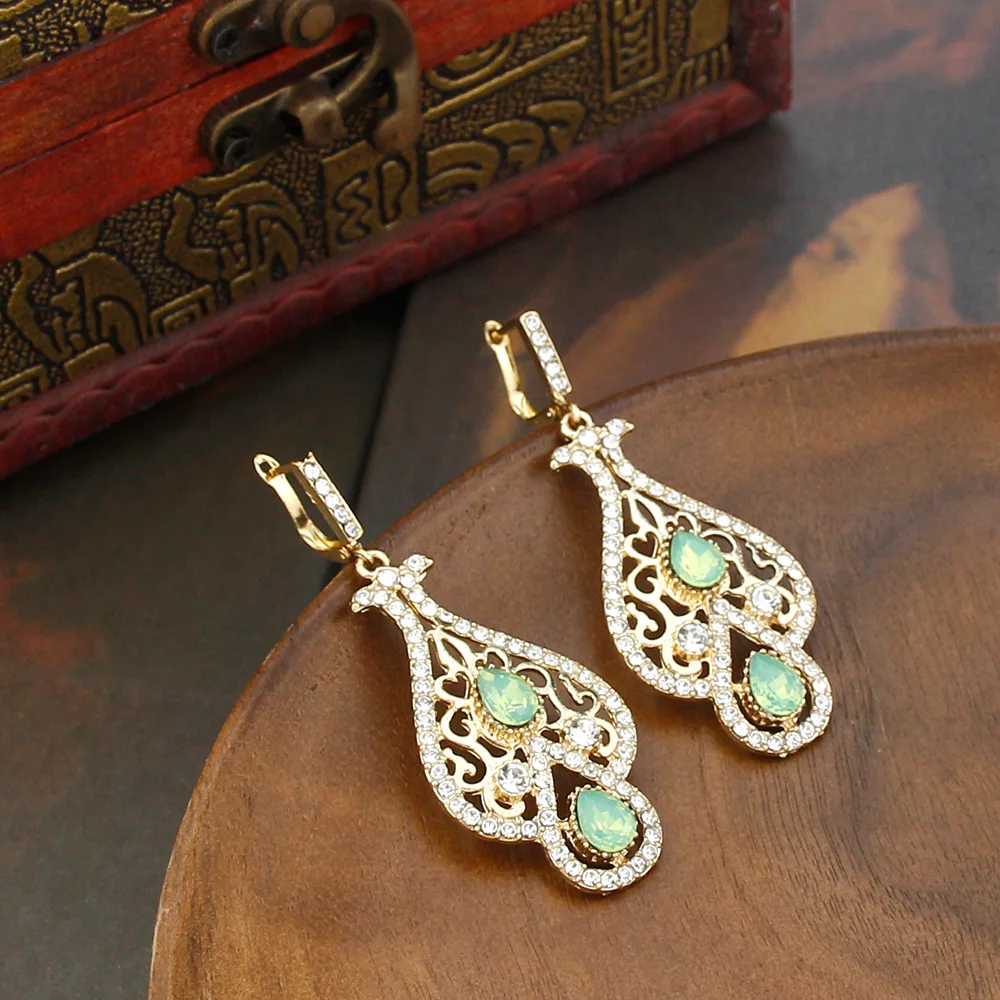 Sunspicems Chic 18k Gold Color Algeria Morocco Drop Earring For Women French Hook Crystal Earring Turkey Flower Bride Jewelry