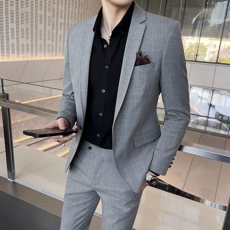 

Busin Casual Slim Fit Wedding om's Suit Two-Piece Set Iron-Free High-End Feeling Polyester Viscose Spandex Blend