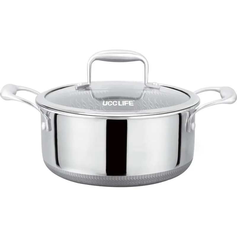 High-End 9-Piece Non-Stick Cookware Set Classic Three-Layer Steel Design Glass Lid Stove Casseroles Food Grade