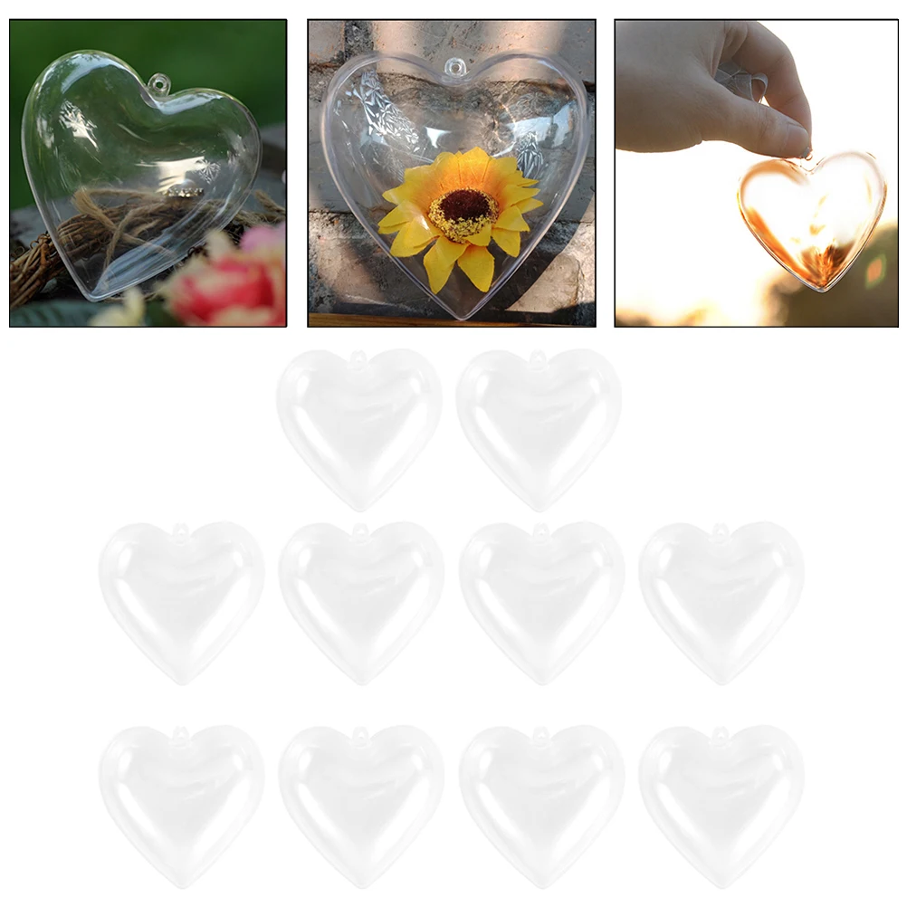 

10pcs Heart Shaped Decoration Ball Clear Plastic Hanging Ornament For Christmas Party Diy Gift Storage Hollow Sphere