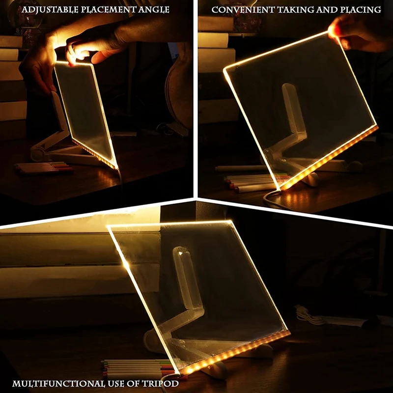 Top-Acrylic LED Luminous Draw Board Toy For Kids Anti Scratch Adjustable Erasable Letter Message Note Board Birthday Gift