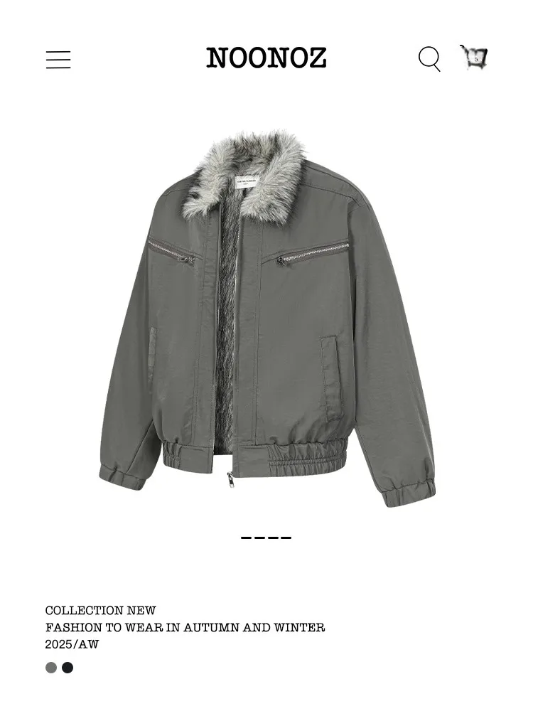 ملابس عمل رجالية من Noonoz مصنوعة من القطن Jaet معطف شتوي دافئ مبطن بالفرو الصناعي بتصميم عتيق عصري محايد أمريكي للزوجين من القطن الحراري #1