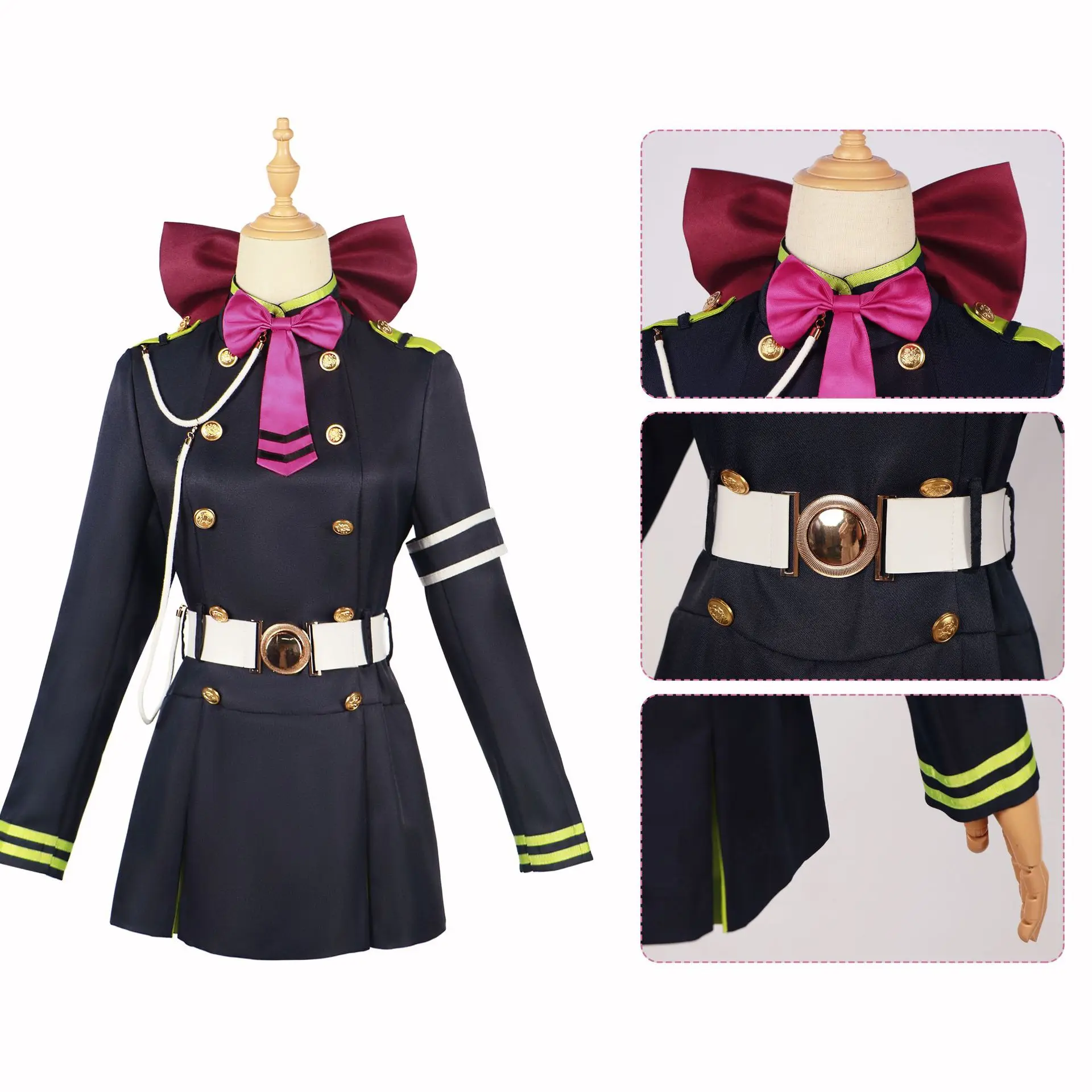 Anime Seraph of the End Owari no Serafu Hiiragi Shinoa Cosplay Costumes Halloween Party Black Fancy Skirt Military Uniform Suit