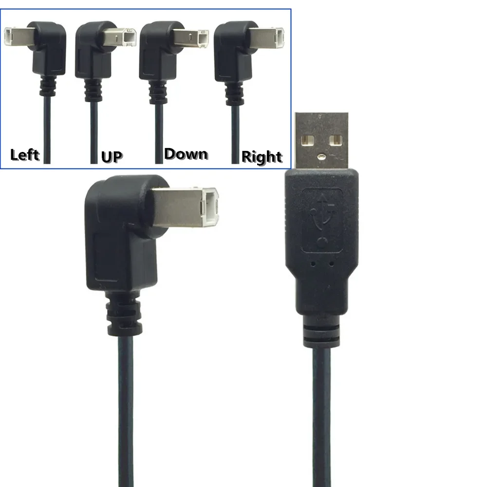 USB Tipe A laki-laki ke tipe B laki-laki 90 derajat kanan siku USB 2.0 kabel pemindai Printer 1.5M