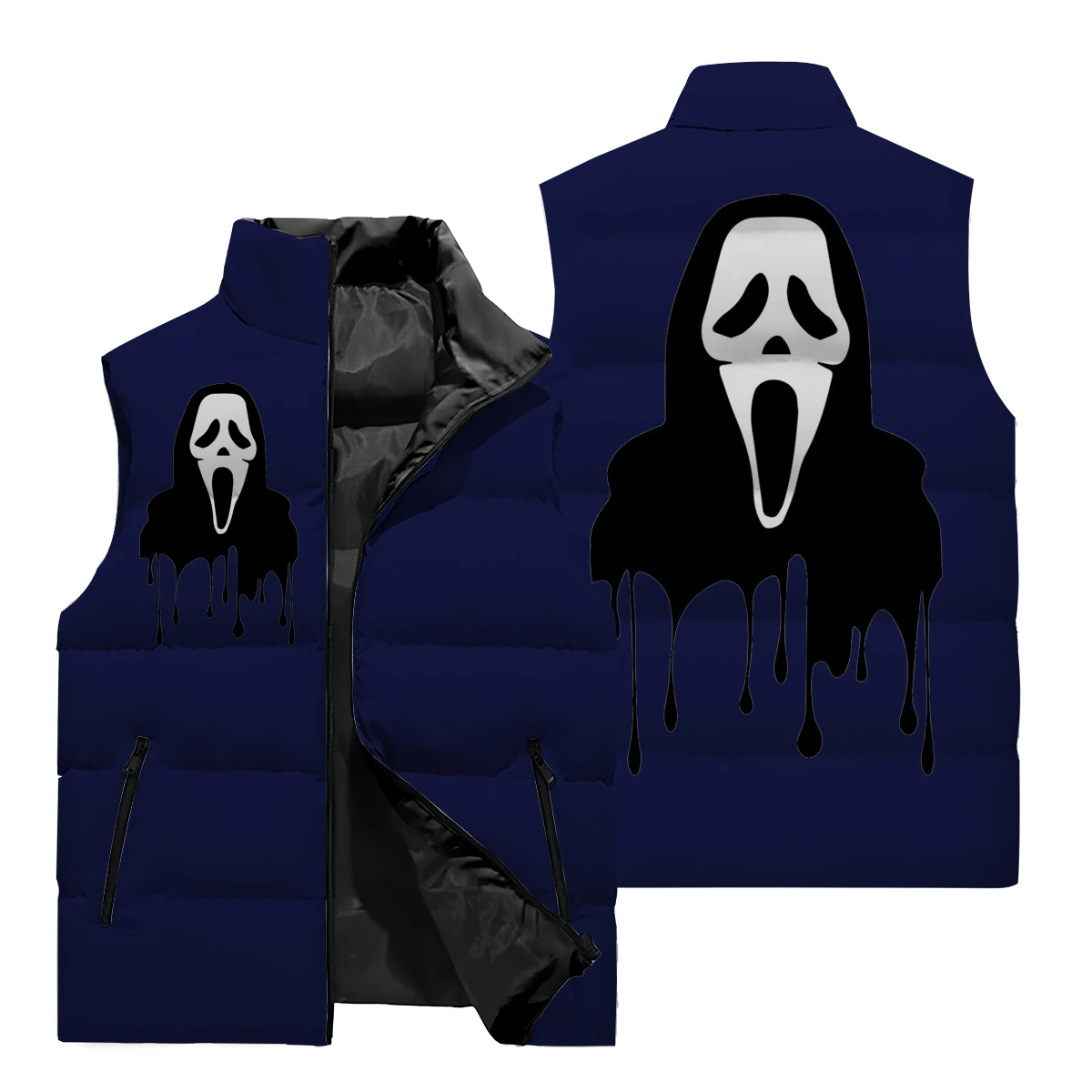 Fall/Winter 2024 New Fashion Horror Skull Pattern Color Matching Men's Popular Solid Color Jacket 3D Printed For Winter Warmth