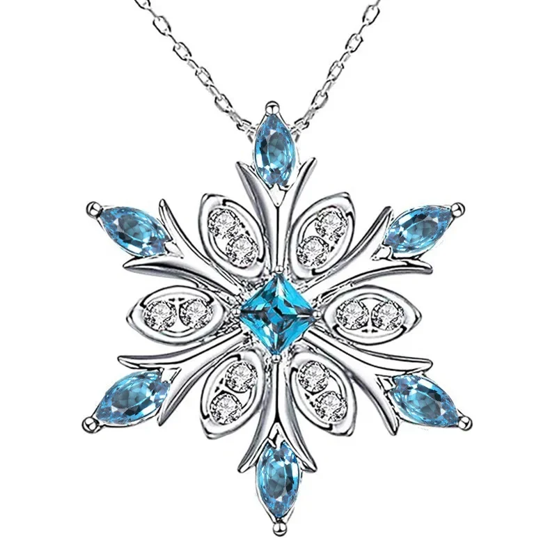 2026 New European and American Snowflake Design Necklace with Exquisite Zircon Pendant for Women's Fashion Christmas Accessories