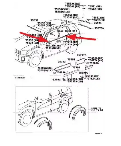 80 4-teilige EU-Formguss-Dichtungsleiste für Toyota RAV4 2009-2012 Fensterglas-Gummidichtung für RAV-4 75720-0R020 Außen – Detail 2
