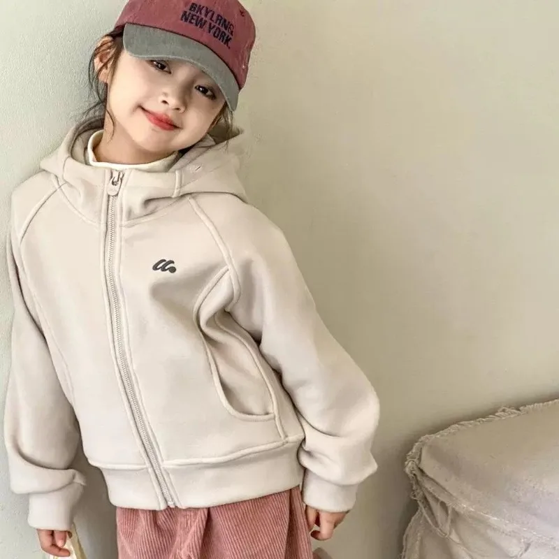 Kids Thermal Insulated Double Sided Fleece Zip Up Hoodie Jacket Spring Autumn Outdoor Casual Wear