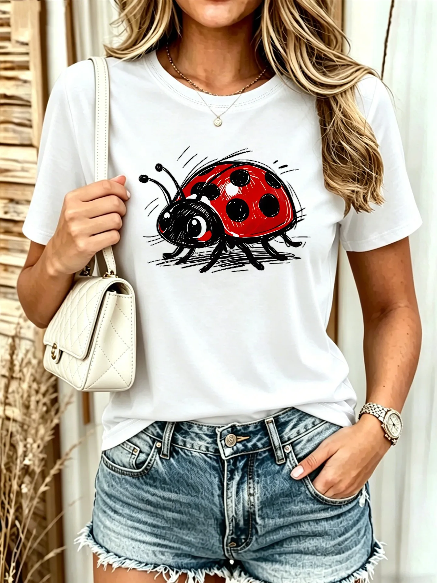 Elegant Women'S T-Shirt Short Sleeve Fashion Commute Summer Top Travel Date Gift Vacation Beach Cartoon Ladybug Red Body