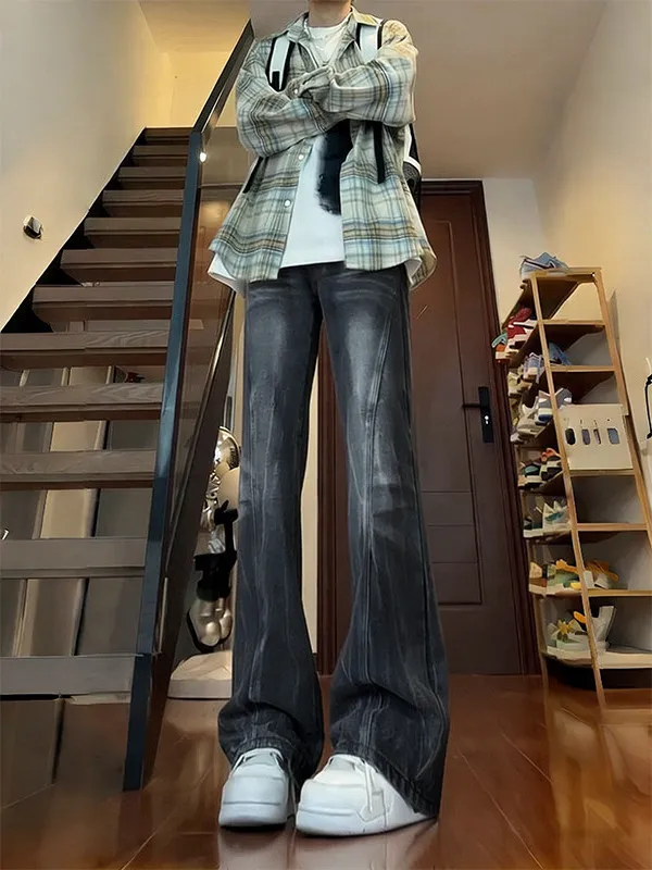 

American Sle Lightning Pattern Men's Straight Leg Jeans Waed Waist up Micro Flared Pants Casual Outdoor Leisure Jeans