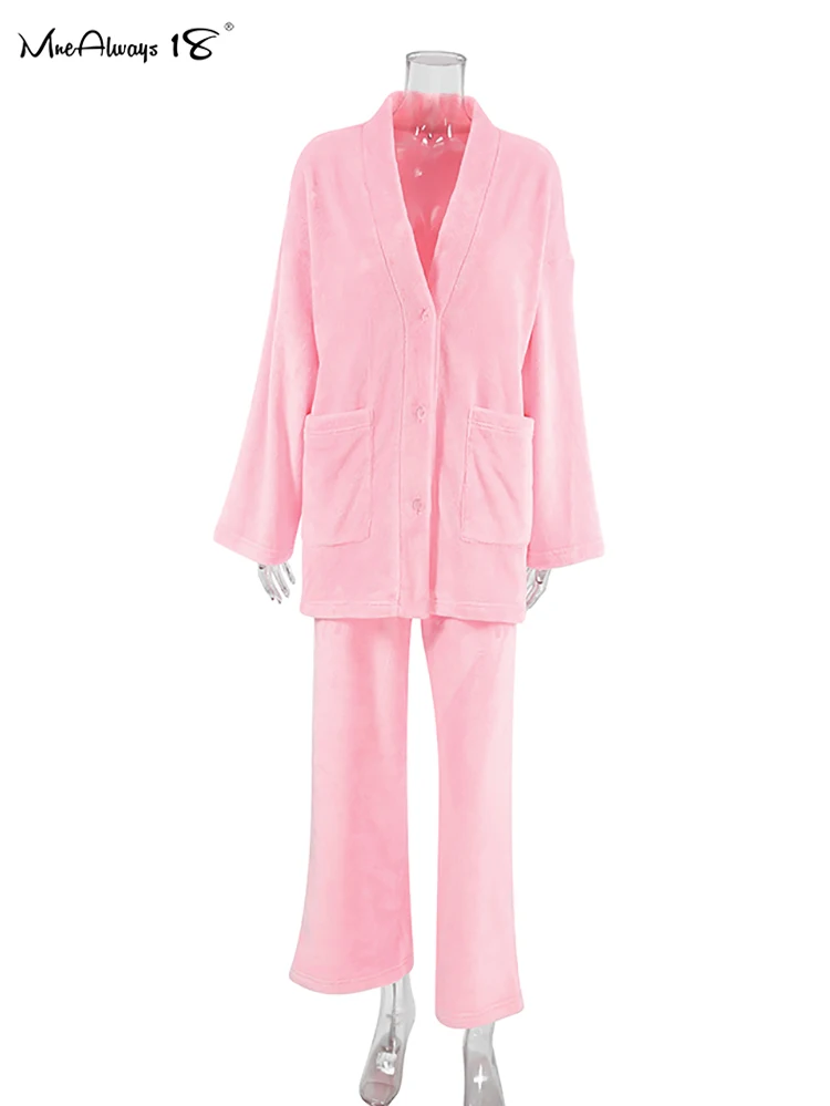 Muslimvelvet Pink Warm maglieria Homewear outfit Cardigan con scollo a v e pantaloni a gambe larghe due pezzi set autunno 2024 Ladies