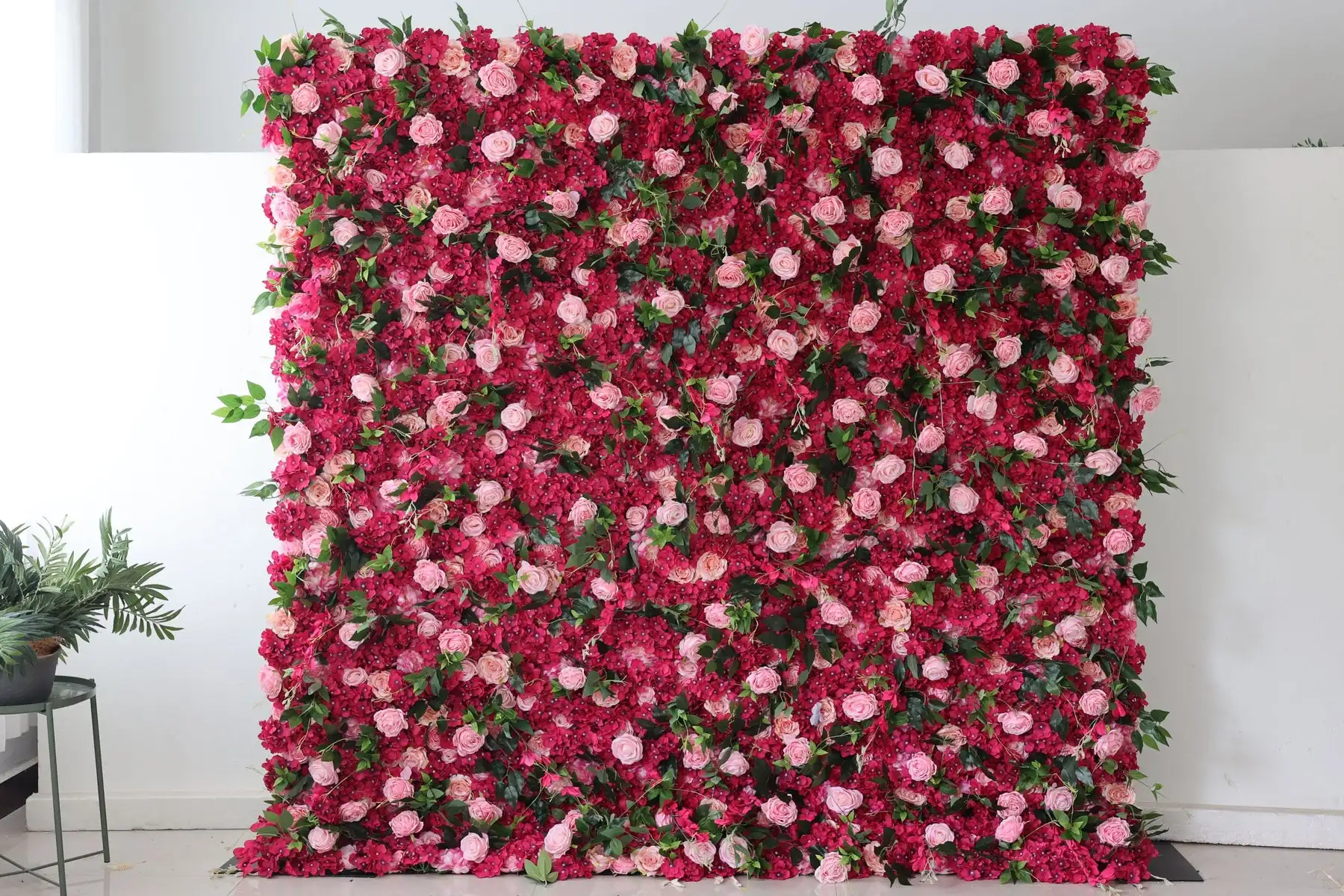 

Luxury Rose pink Hydrangea 3D greenery Flower Wall Wedding Backdrop Props Rose Hydrangea Arrangement Curtain Hanging Fabric