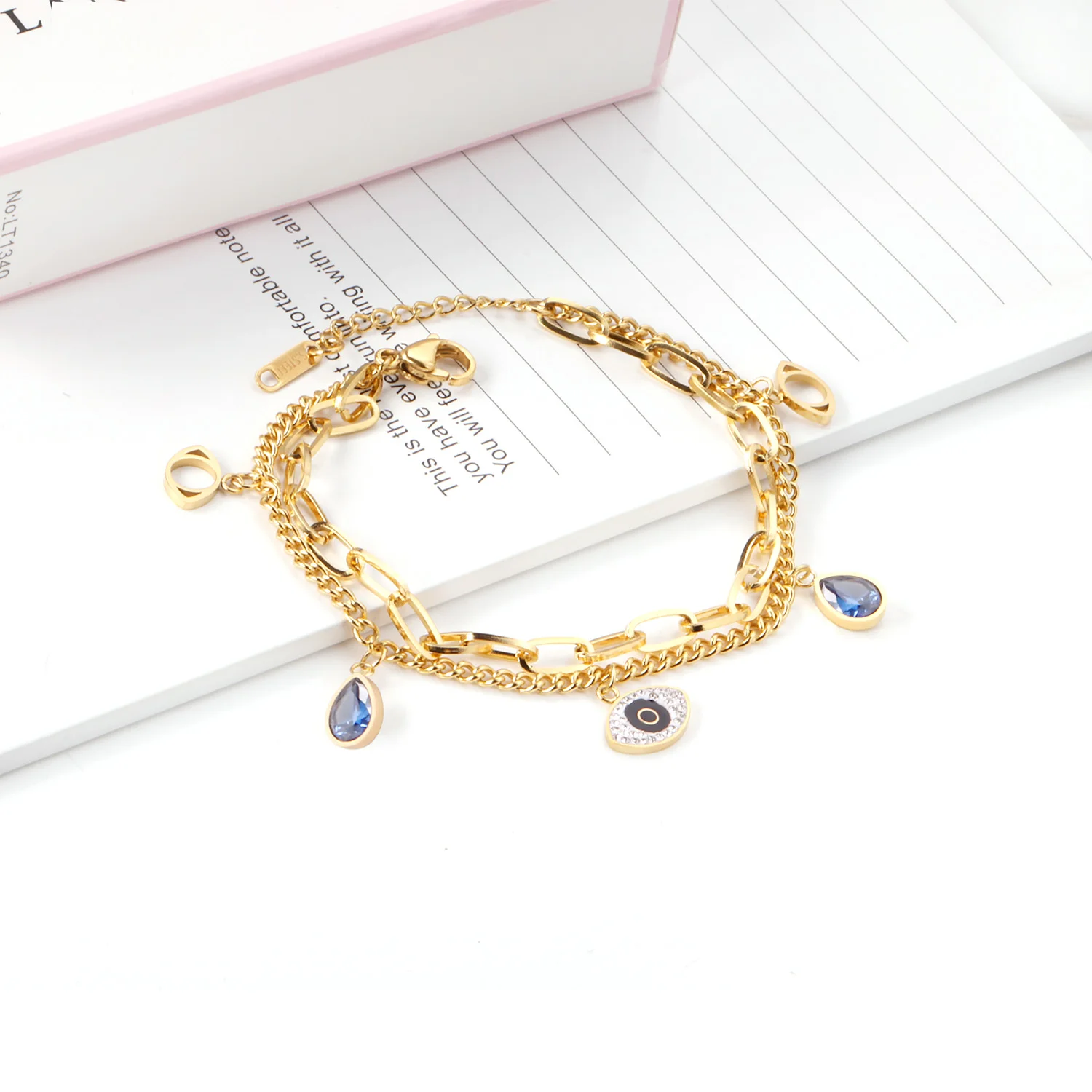 ASONSTEEL Trendy Blue Evil Eyes Plam Link Chain Bracelets No Fade Stainless Steel For Women Jewelry Heart Bangle Waterproof Gift